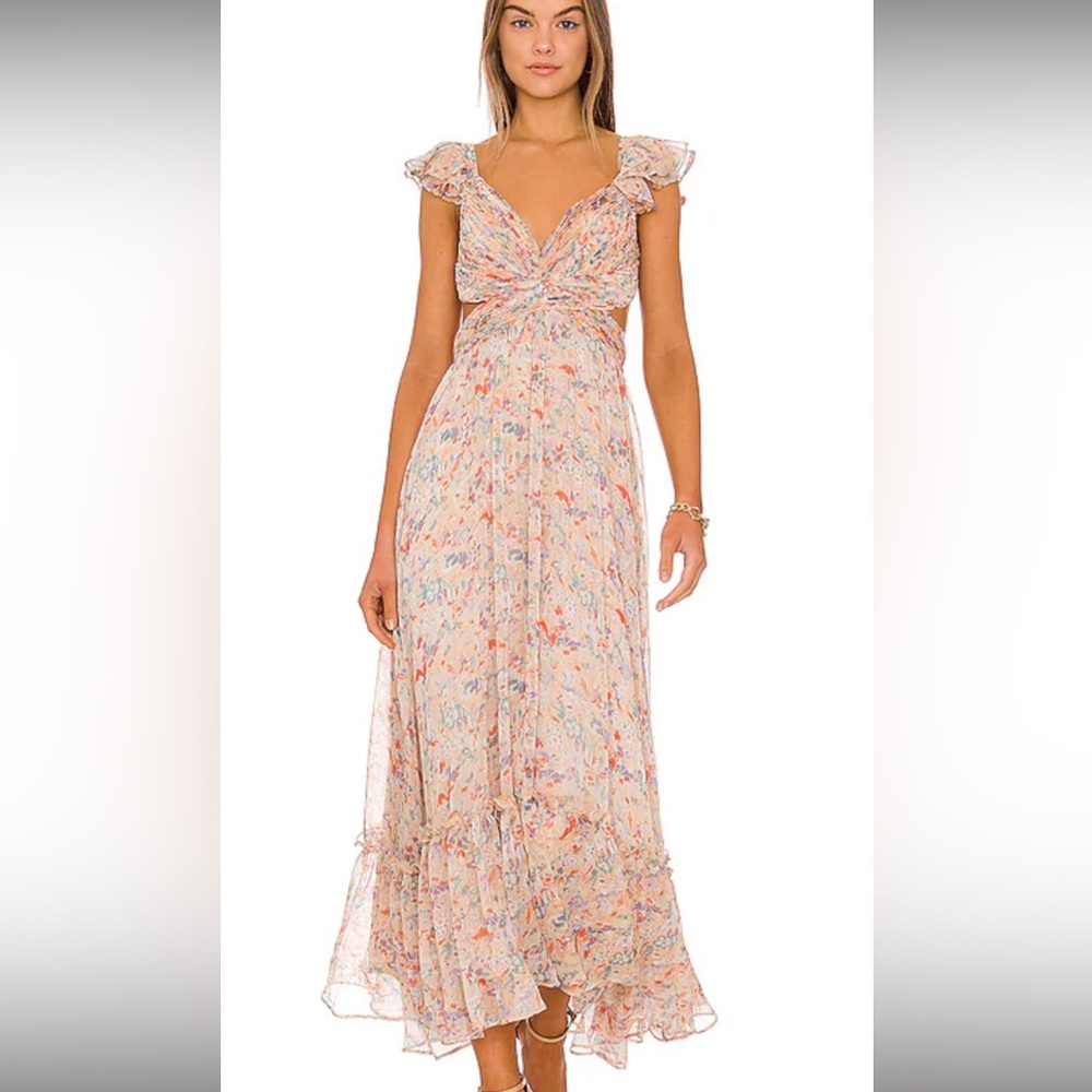 Astr Light Floral Ruffled Midi Dress in Blush Multi